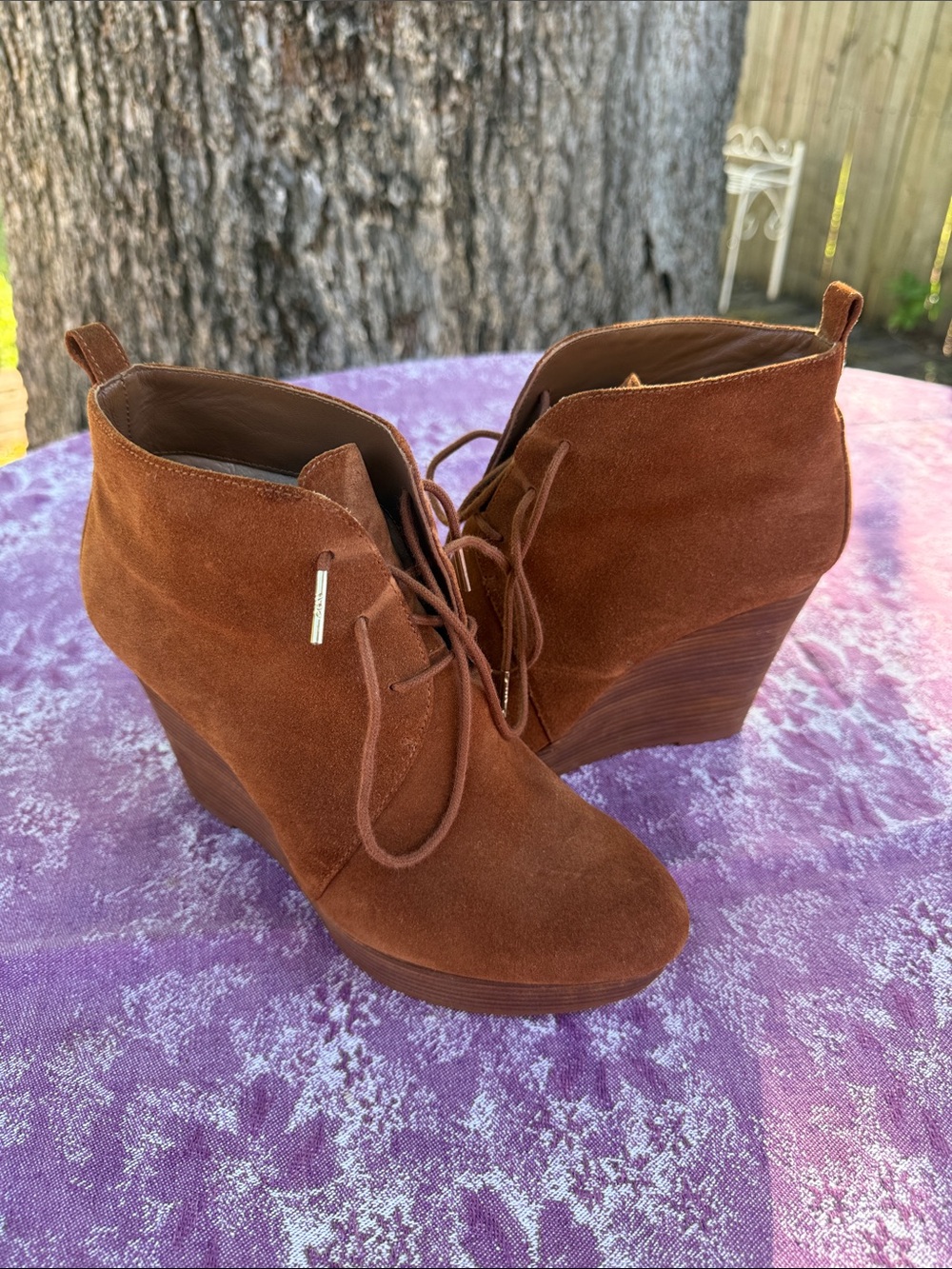 Michael Michael Kors Women’s Lace-Up Wedge Ankle Boots — Brown Suede